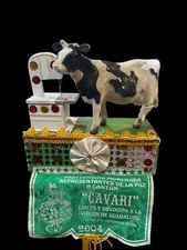 Rare Vtg Mexico Butcher's Cow & Band Saw Ratchet Noisemaker Primitive Folk Art