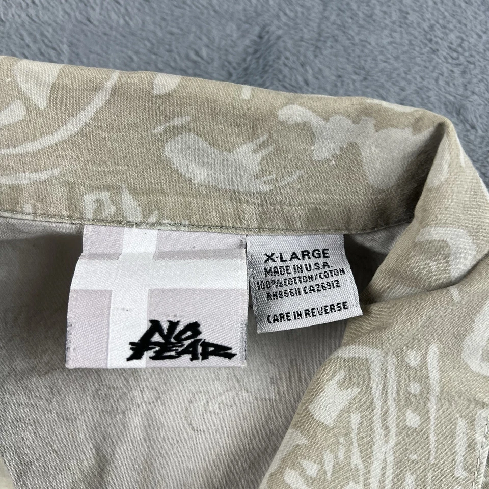 Vintage 90s No Fear USA Beige Geometric Button-Up Hawaiian Shirt Mens XL USA Y2K - Image 3 of 4