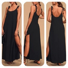 Lulus XS black Salt Water Breeze Tie Strap Maxi Dress