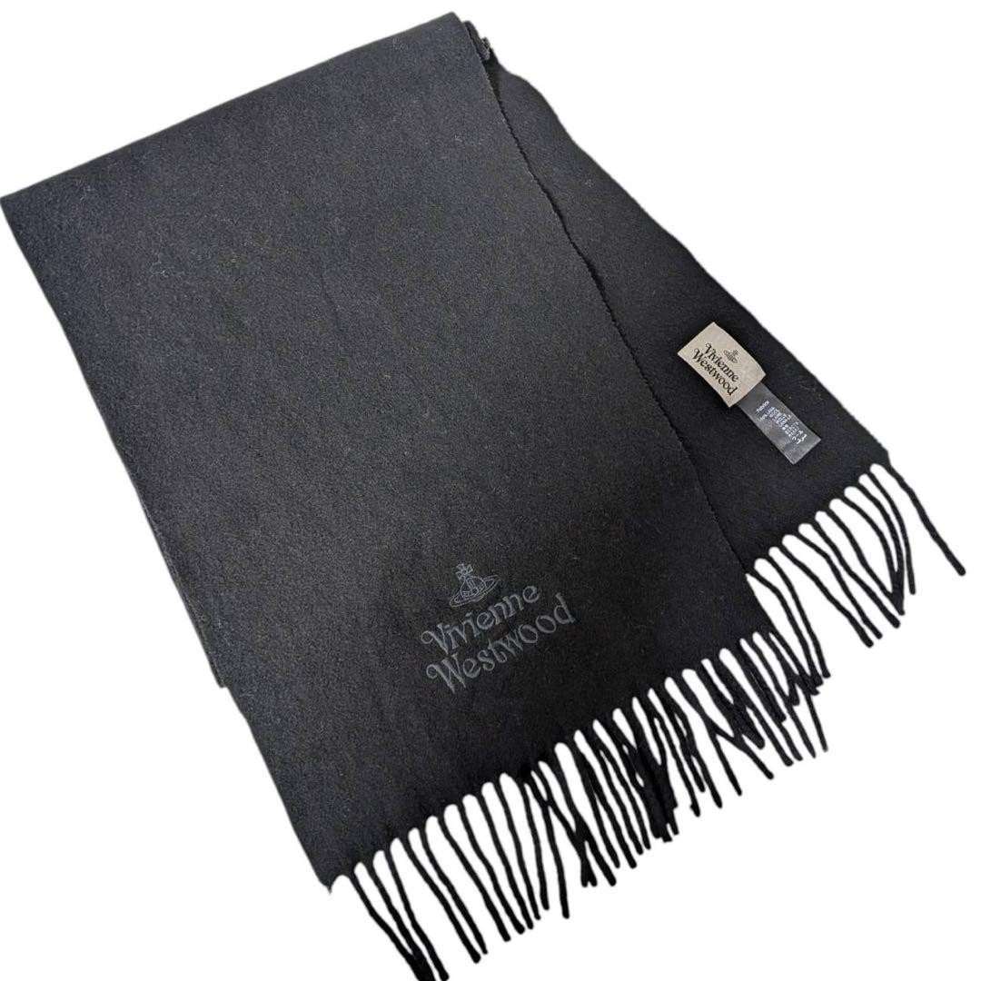 Vivienne Westwood Wool Scarf Black Embroidered Orb Logo Excellent  display picture 1