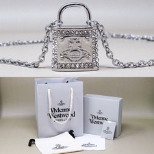 Vivienne Westwood Necklace Silver Large Crystal Padlock Orb With Gift Box Set