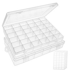 36 Grids Clear Plastic Bead Organizer Box, Fishing Tackle Box 2 Pack