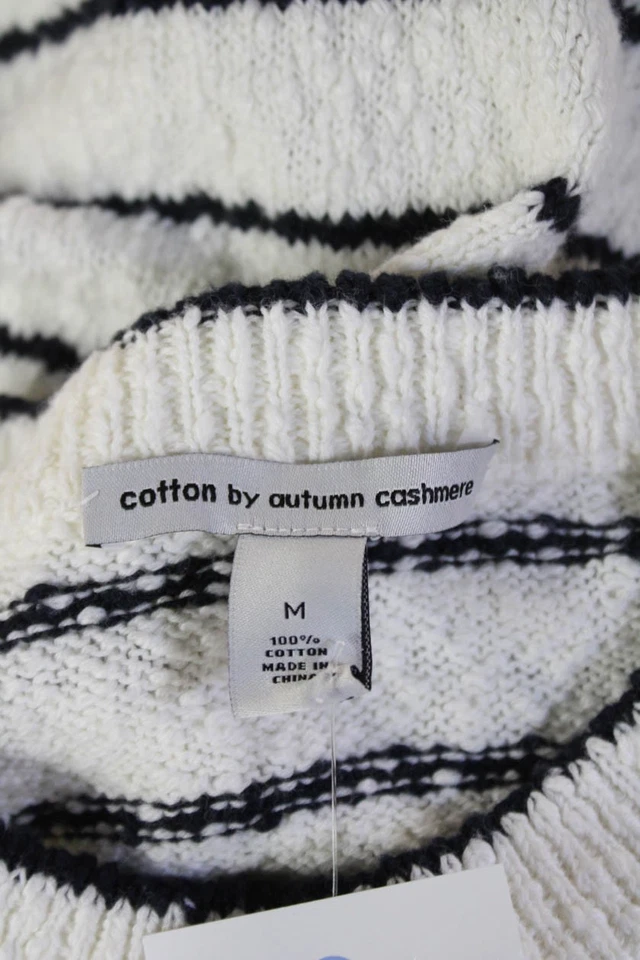 Cotton By Autumn Cashmere Unisex White Crewneck Striped Pullover Size M - Image 4 of 4