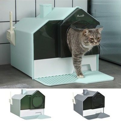 PawHut Katzentoilette mit Kapuze und Schaufel, Schubladenpfanne, Griff, Deos