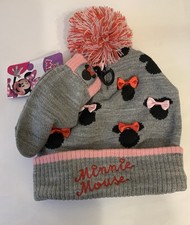Minnie Mouse Hat And Mitten Set, Embroidered, Bows, Pompom, Girls One Size