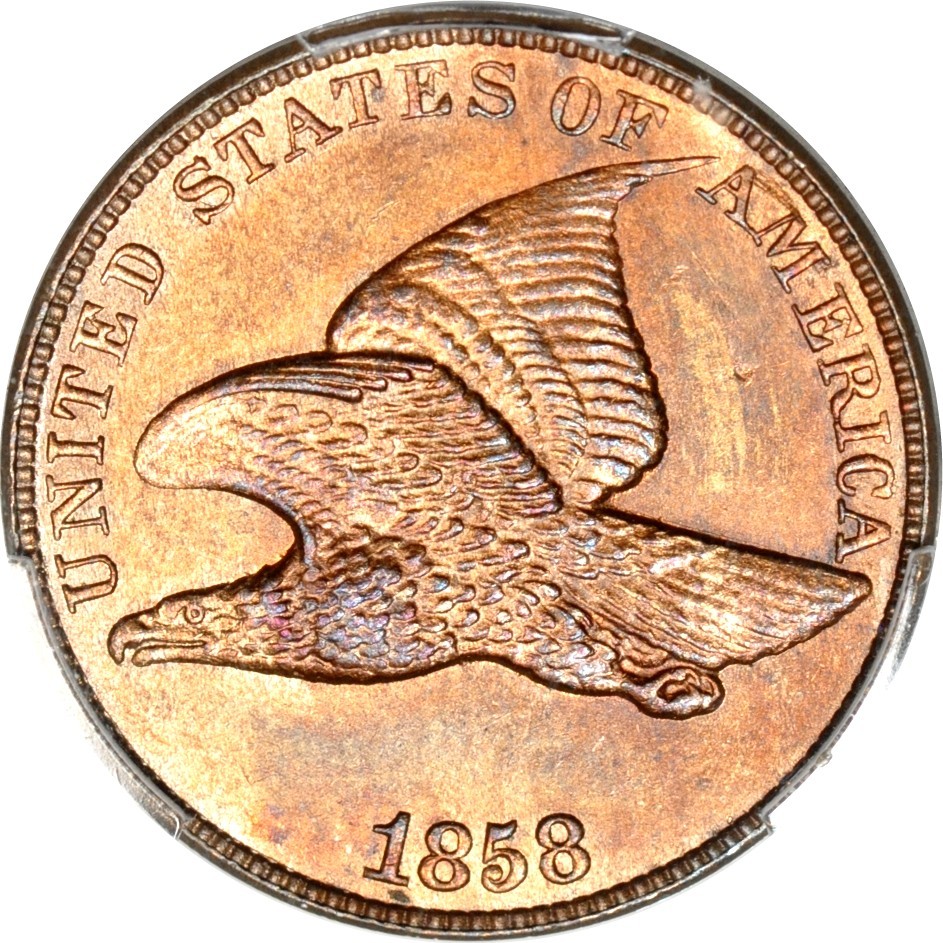 1858 1C Large Letters Flying Eagle Cent PCGS UNC Detail(Cleaned)