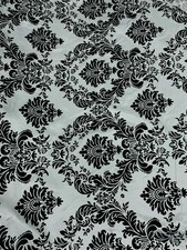 Amanda SILVER Taffeta with BLACK Velvet Flocked Damask Fabric by the Yard - 100