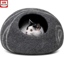 Eco-Friendly Wool Cat Cave Bed Portable Soft Durable Dual Use Cat Hideaway