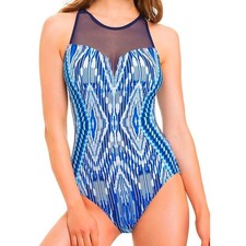 Profile by Gottex Blue Java Mesh Swimsuit Resortwear Size 10 Designer Swimwear
