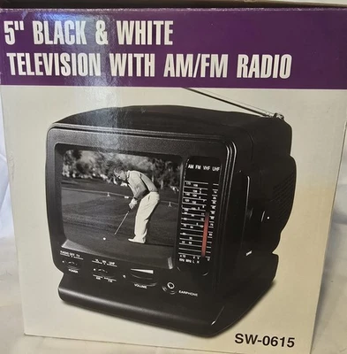 Vi Tage 5" Black & White Television With Am/FM Radio Model SW-0615 New In Box - Image 1 of 4