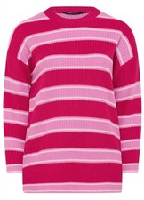 Yours Curve Pink Stripe Knitted Jumper Size 18 20 Oversized Crew Neck Bnwt