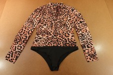 Fashion Nova Womens Small Pink Black Leopard Print Long Sleeve Bodysuit NWOT