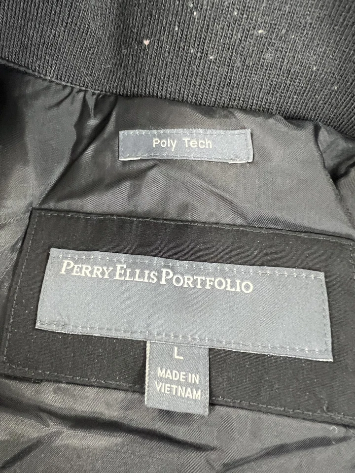 Perry Ellis Portfolio Jacket Mens Large Black Zip Out Liner Two Way Zip Pockets - Image 2 of 4