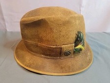 Vintage Towncraft Suede Fedora Hat Brown Feather Men  s Large Western Style