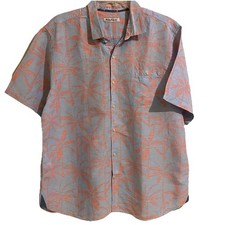 Tommy Bahama Shirt Men XXL Peach Blue Linen Blend Hawaiian Aloha Floral Button