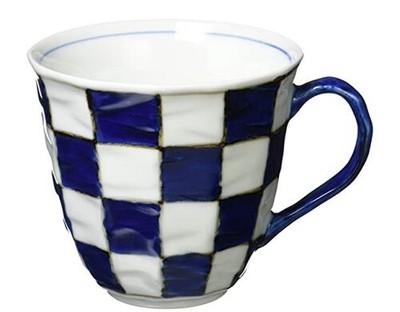 Hamamotou 301926 Arita Ware Sota Ofen Kariert Gefast Becher Blau