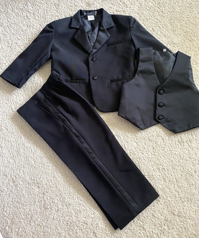 Spring Notion Toddler Boys 3 Piece Black Suit Jacket Vest Pants Satin Trim 2T
