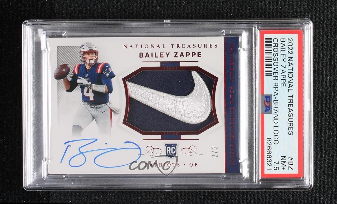 Bailey Zappe Panini National Treasures Crossover Rookie Patch Autograph #BZ Brand Logo