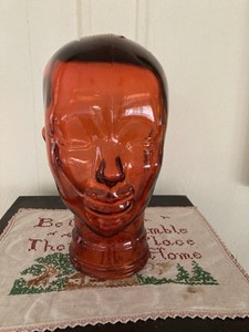 Vtg Glass Head Mannequin Head Display Art Deco MCM Orange Clear Painted