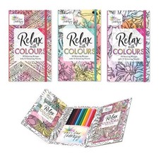 Relax with Art - Travel Art Therapy inc 60 colouring pages  12 Pencils