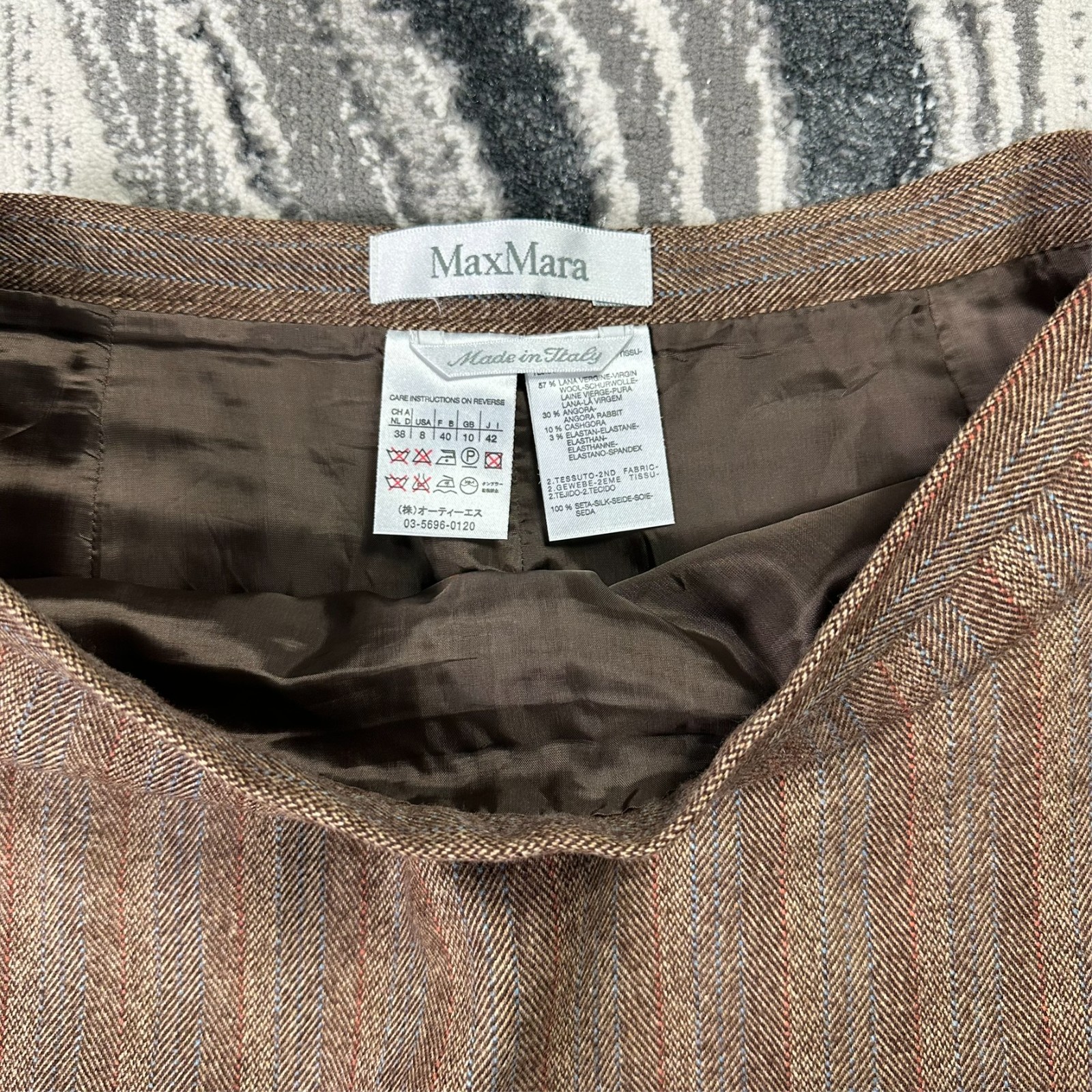 Vintage Max Mara 1990's Brown Italy Sz GB 10 / W29 Pinstripe Wool Pencil Skirt image 3