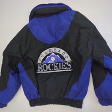 Vintage Colorado Rockies Jacket Mens Medium Black Purple MLB Baseball Coat 90s