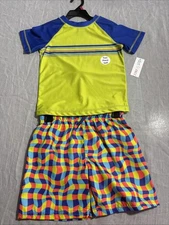 Dot & Zazz Boys Size Xs 4-5 Years  Blue And Green 2 Set Swimwear