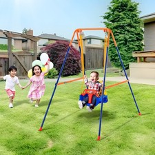 Swing Sets for Backyard,3-in-1 Toddler Swing Set with 4 Sandbags,Foldable Meta