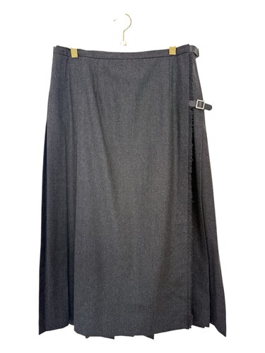 Talbots, VTG Talbots 100% Wool Pleated Kilt Charcoal Grey Maxi Wrap Skirt