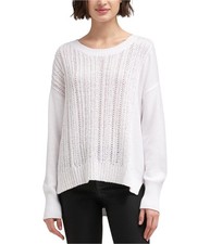 DKNY Womens Ribbed Pullover Sweater, white, M