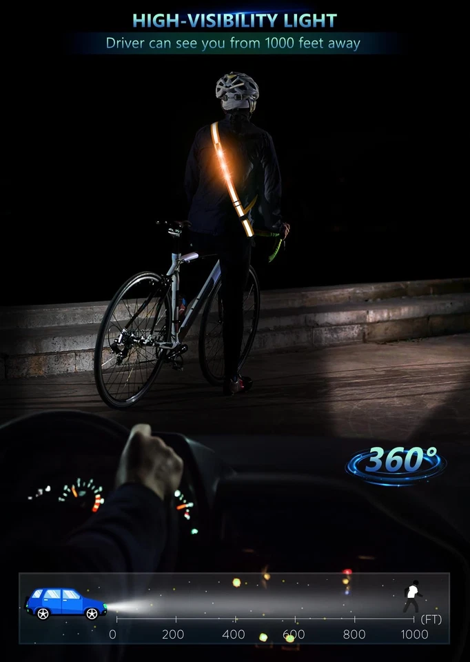 Marco de cinturón reflectante LED para caminar de noche, equipo de seguridad para correr de noche alto... Foto 3 de 4