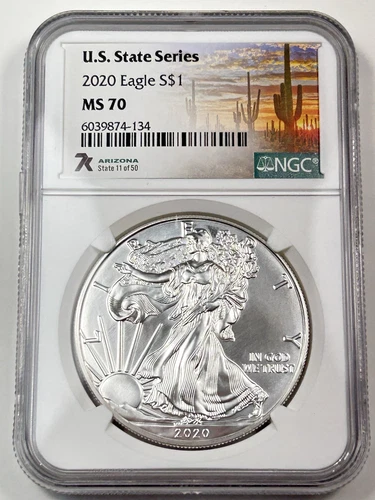 2020 $1 American Eagle NGC MS70 US State Series Arizona 1 oz Fine Silver Coin