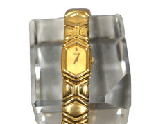 This is a vintage Seiko 4N00-5930 hexagon gold tone wristwatch for women.