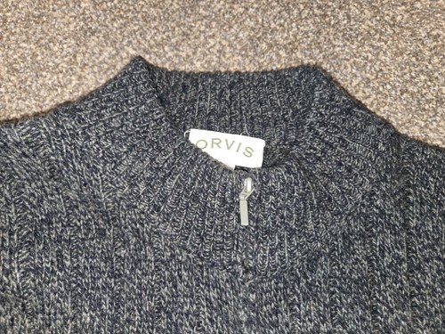 Orvis Wool Sweater Mens L Dark Gray Ribbed Full Zip Elbow Patch Pockets - Picture 6 of 10