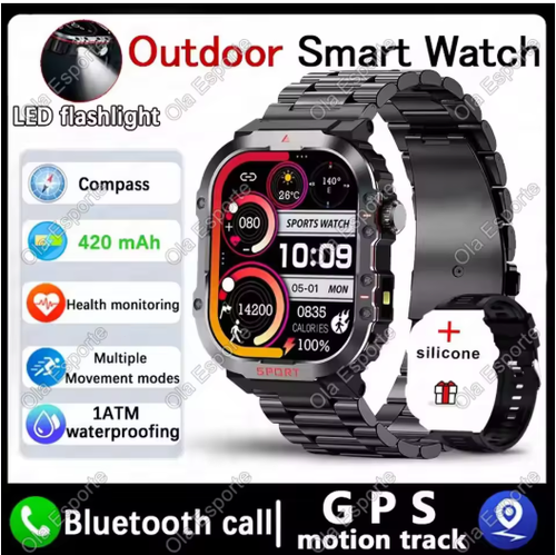 Montre Connectée Militaire Homme (Réception d'Appel/Cadran) Robuste Tactique Fitness Tracker - Photo 6 sur 8