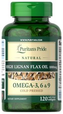 Puritan's Pride Natural Flax Oil 1000 mg - 120 Rapid Release Softgels