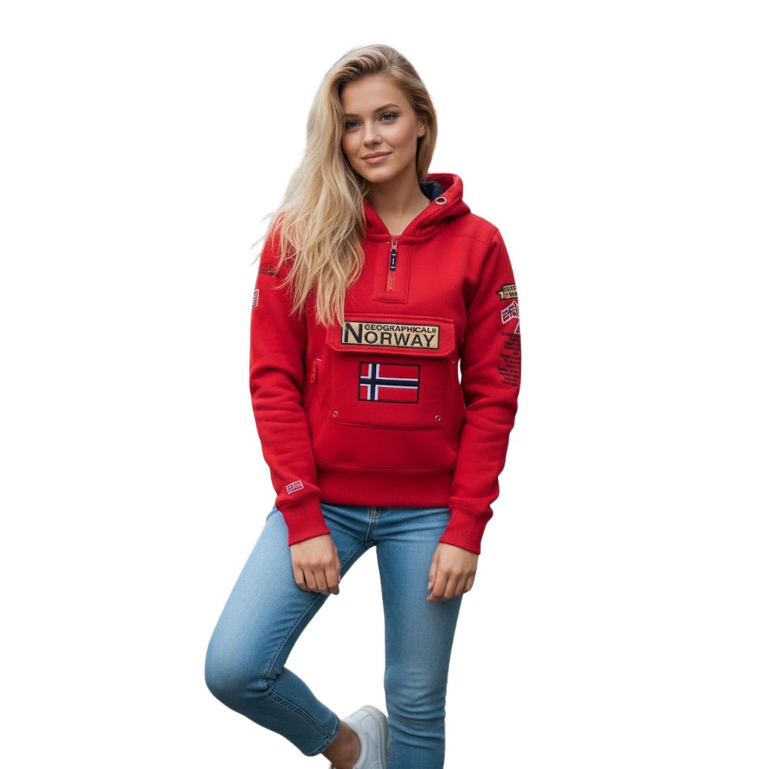 Geographical Norway Mujer Gymclass Canguro Sudadera Roja con Capucha L
