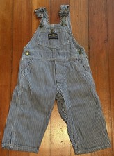 VINTAGE 70s OSHKOSH B'GOSH TODDLER HICKORY STRIPE OVERALLS UNION MADE 2T 3T