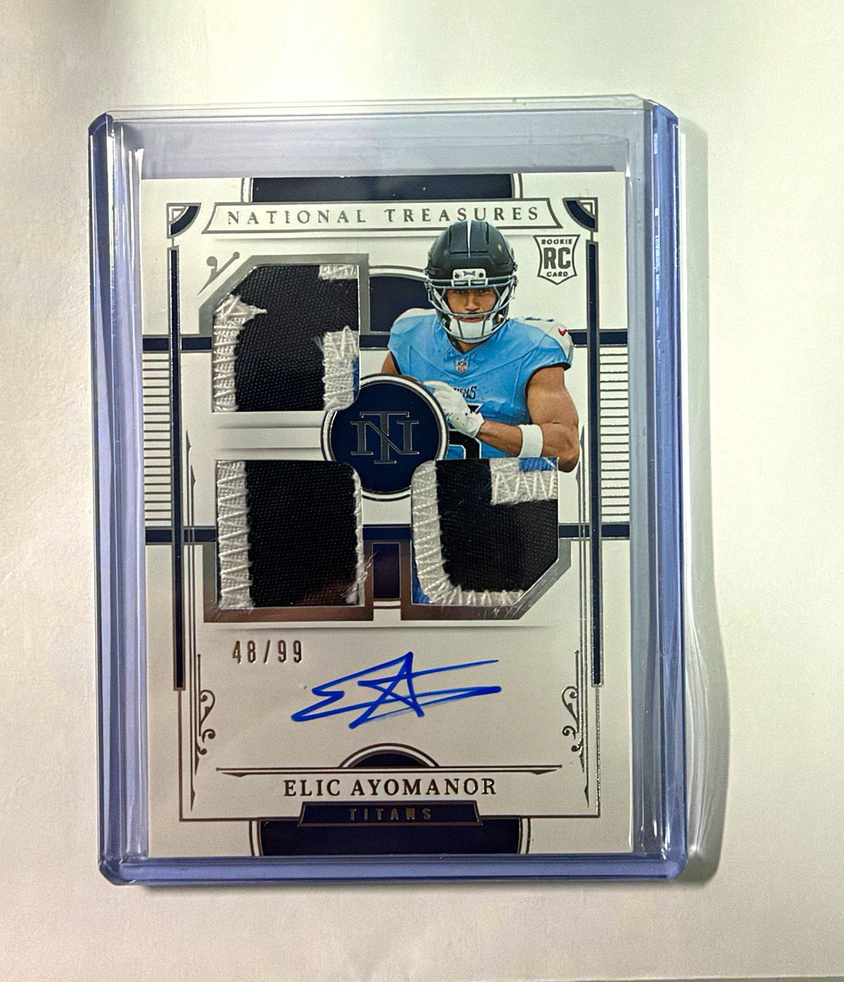 2025 Panini National Treasures Elic Ayomanor RMS-19 RC Auto Patch /99 Titans