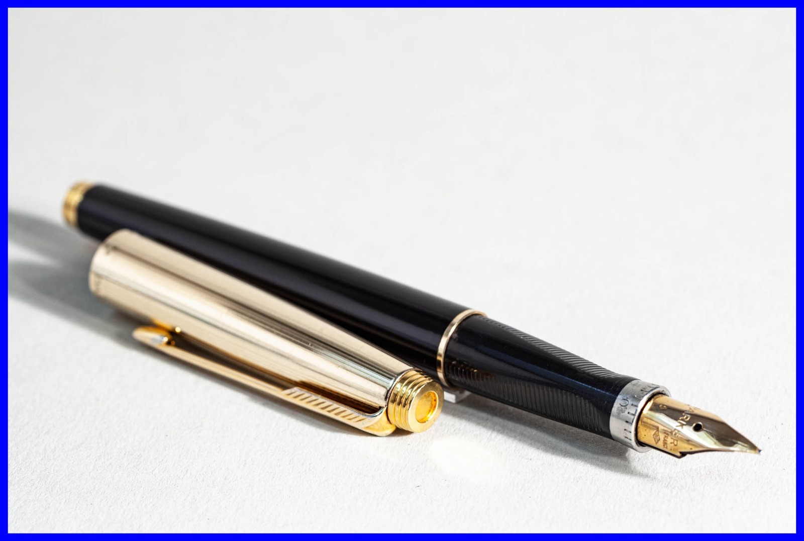 PARKER 75 Cartridges Fountain Pen in Black & Gold Design with FINE 18K Gold Nib