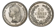NETH. Wilhelmina I. 1892 (Halberd) 10 Cents. PCGS MS66. KM 116. Thin head.