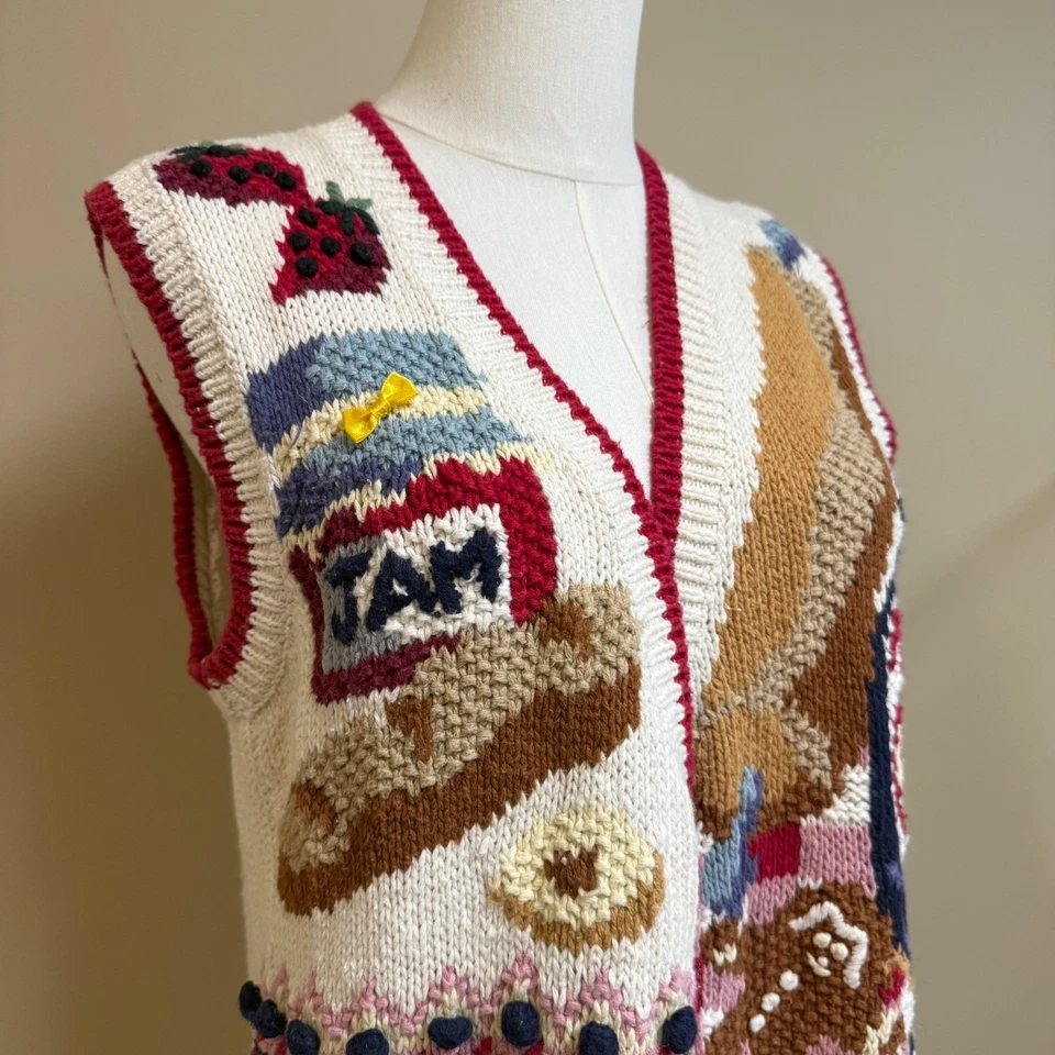 Chaleco Suéter Tejido Cristal Kobe M M Mermelada de Comida Pan de Jengibre Té Café Novedad Foto 4 de 4