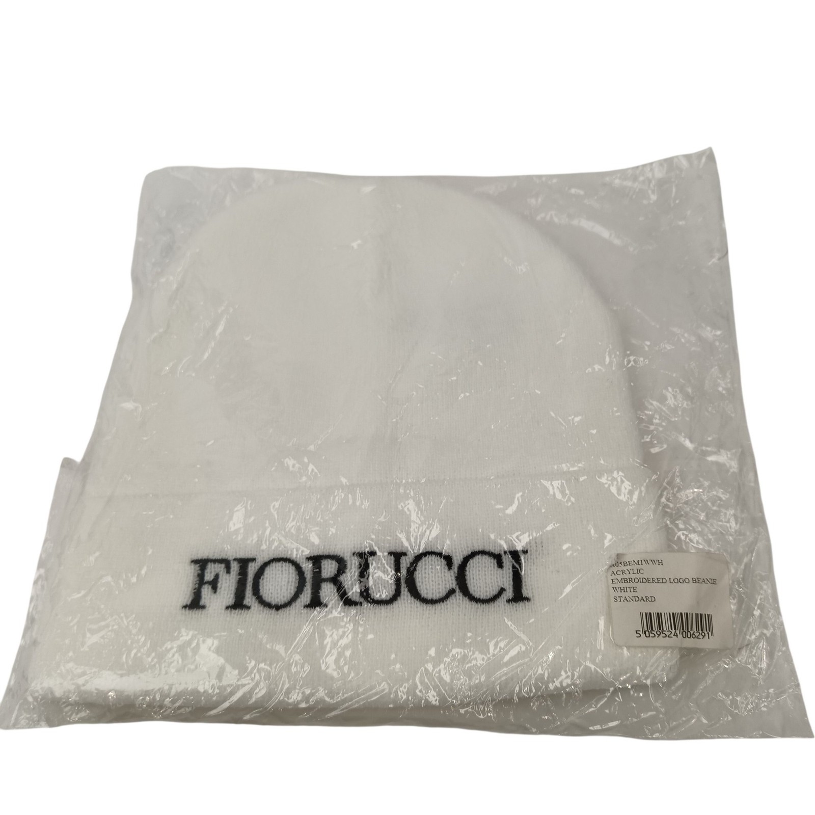 Fiorucci Embroidered Logo Beanie White Acrylic Standard Size BNWT Logo Preloved