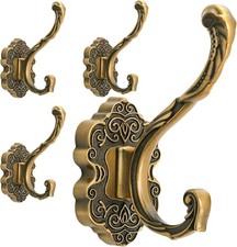 4 Pack Vintage Coat Hooks, Antique Brass Wall Hook, Gold Decorative Towel Hooks