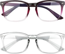 Blue Light Blocking Glasses, 2 Pack Glasses Men, Purple  Grey