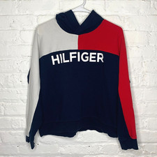 Tommy Hilfiger Womens Medium Hoodie White Red Blue Long Selleve Sweatshirt