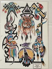 Vintage Celestrial Arts Brisbane Australia Tattoo Flash Sheet Native /T37