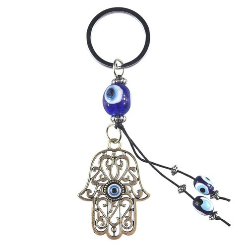 Turkish Blue Evil Eye Carved Hamsa Hand Key Chains Ring Holder Keychain Amulet - Picture 2 of 16