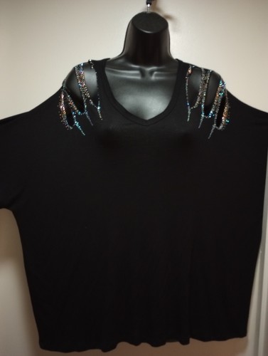 CLEARANCE SALE VOCAL Aurora Borealis Rhinestone Cold Off Shoulder Top New reg$60 - Picture 5 of 8