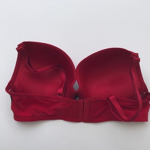 NWT CACIQUE RED SATIN WITH BLACK LACE PUSH UP PLUNGE SEXY BRA 44C - Picture 3 of 4